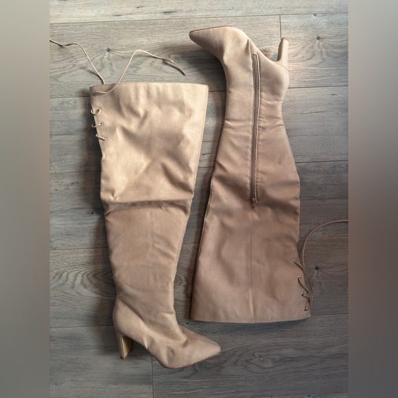 Fashion to Figure Shoes - Fashion to Figure Beige Over-the-Knee Boots